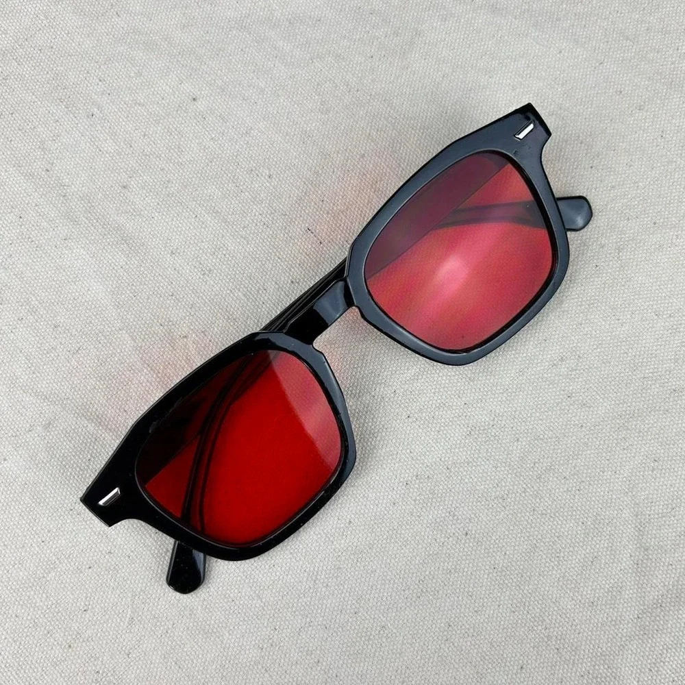 Vintage unique retro style black rounded square sunglasses cyber grunge techno